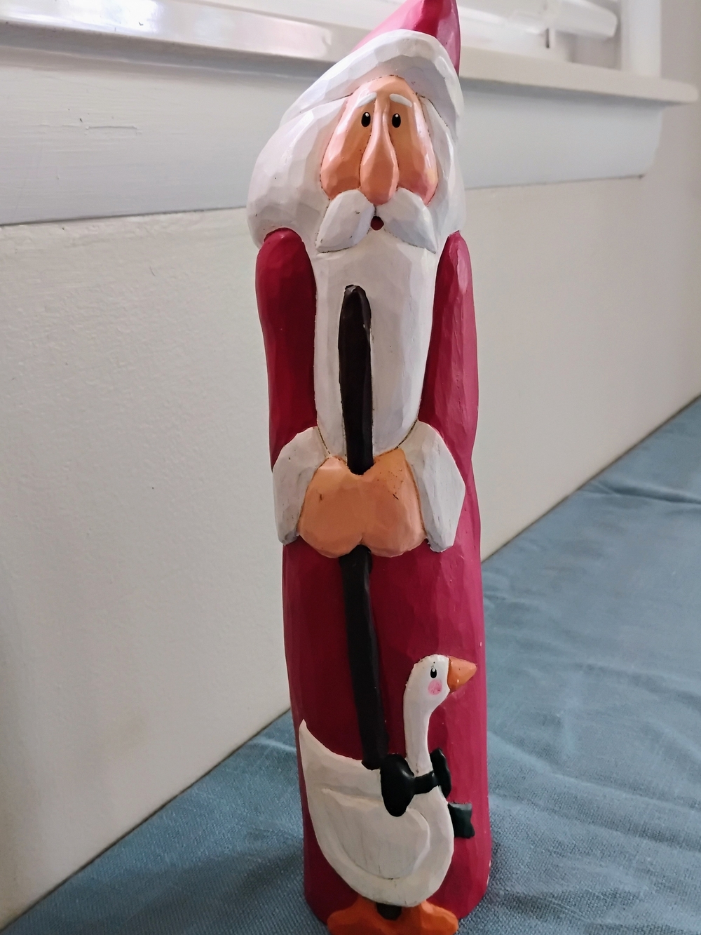 Red Santa Figurine with Goose Accent by